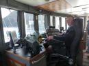 The Captain at the helm of the Fiordland Navigator, Nov 2015